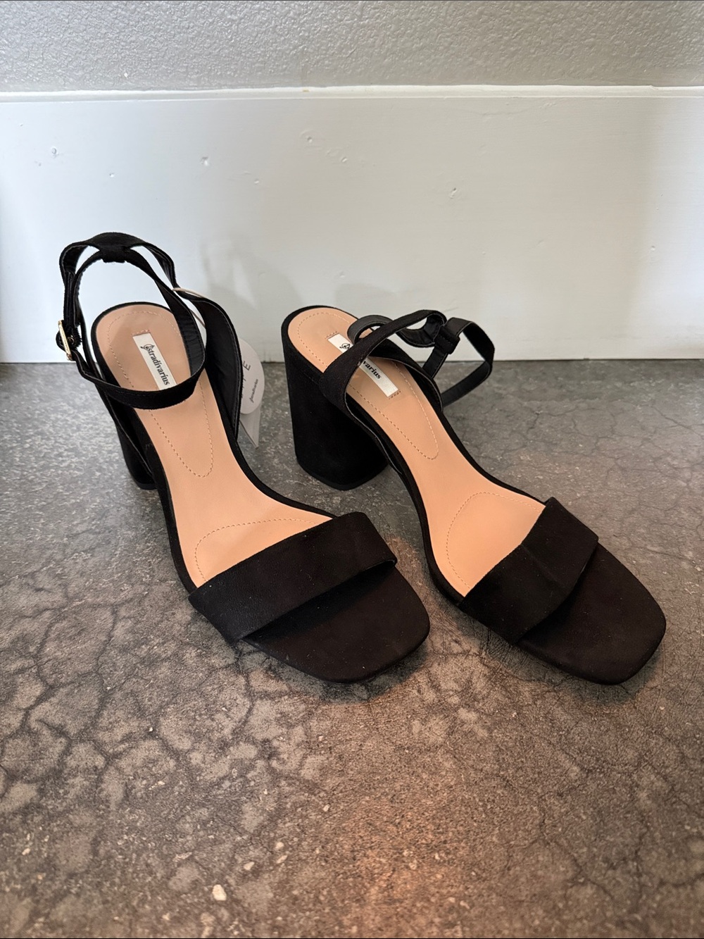 Stradivarius Black Suede Block Heel Sandals - Women